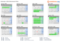 Kalender 1994 mit Ferien und Feiertagen Rheinland-Pfalz
