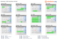 Kalender 1994 mit Ferien und Feiertagen Sachsen-Anhalt
