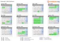 Kalender 1994 mit Ferien und Feiertagen Sachsen