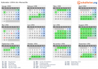 Kalender 1994 mit Ferien und Feiertagen Aix-Marseille