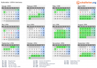 Kalender 1994 mit Ferien und Feiertagen Amiens