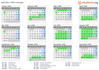 Kalender 1994 mit Ferien und Feiertagen Limoges