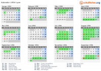 Kalender 1994 mit Ferien und Feiertagen Lyon