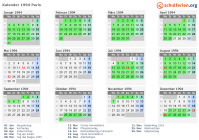 Kalender 1994 mit Ferien und Feiertagen Paris