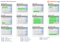Kalender 1994 mit Ferien und Feiertagen Burgenland