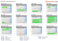 Kalender 1994 mit Ferien und Feiertagen Steiermark