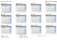 Kalender 1994 mit Ferien und Feiertagen Genf