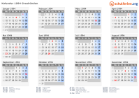 Kalender 1994 mit Ferien und Feiertagen Graubünden