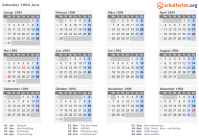Kalender 1994 mit Ferien und Feiertagen Jura