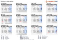 Kalender 1994 mit Ferien und Feiertagen Luzern
