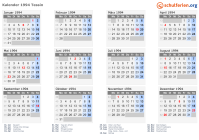 Kalender 1994 mit Ferien und Feiertagen Tessin