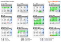 Kalender 1995 mit Ferien und Feiertagen Bremen