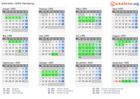Kalender 1995 mit Ferien und Feiertagen Hamburg