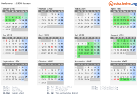 Kalender 1995 mit Ferien und Feiertagen Hessen