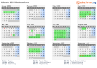 Kalender 1995 mit Ferien und Feiertagen Niedersachsen
