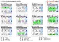 Kalender 1995 mit Ferien und Feiertagen Nordrhein-Westfalen