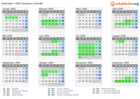 Kalender 1995 mit Ferien und Feiertagen Sachsen-Anhalt
