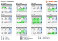 Kalender 1995 mit Ferien und Feiertagen Sachsen
