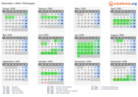 Kalender 1995 mit Ferien und Feiertagen Thüringen