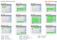 Kalender 1995 mit Ferien und Feiertagen Montpellier
