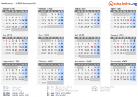 Kalender 1995 mit Ferien und Feiertagen Normandie