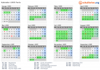 Kalender 1995 mit Ferien und Feiertagen Paris