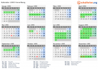 Kalender 1995 mit Ferien und Feiertagen Vorarlberg