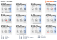 Kalender 1995 mit Ferien und Feiertagen Glarus
