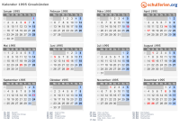 Kalender 1995 mit Ferien und Feiertagen Graubünden
