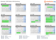 Kalender 1996 mit Ferien und Feiertagen Baden-Württemberg