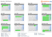Kalender 1996 mit Ferien und Feiertagen Bayern