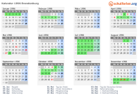 Kalender 1996 mit Ferien und Feiertagen Brandenburg