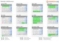 Kalender 1996 mit Ferien und Feiertagen Bremen