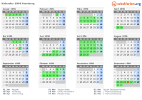 Kalender 1996 mit Ferien und Feiertagen Hamburg