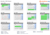 Kalender 1996 mit Ferien und Feiertagen Hessen