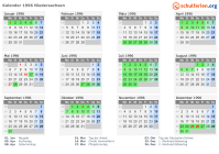 Kalender 1996 mit Ferien und Feiertagen Niedersachsen