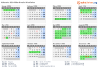 Kalender 1996 mit Ferien und Feiertagen Nordrhein-Westfalen