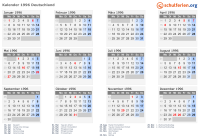 Kalender 1996 mit Ferien und Feiertagen Deutschland