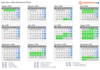 Kalender 1996 mit Ferien und Feiertagen Rheinland-Pfalz