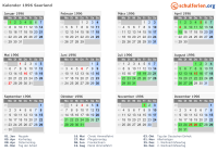 Kalender 1996 mit Ferien und Feiertagen Saarland