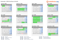 Kalender 1996 mit Ferien und Feiertagen Sachsen-Anhalt