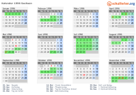 Kalender 1996 mit Ferien und Feiertagen Sachsen