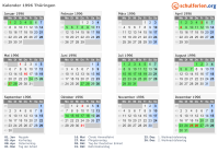Kalender 1996 mit Ferien und Feiertagen Thüringen
