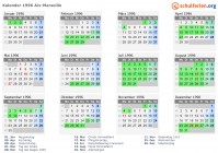Kalender 1996 mit Ferien und Feiertagen Aix-Marseille