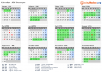Kalender 1996 mit Ferien und Feiertagen Besançon