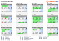 Kalender 1996 mit Ferien und Feiertagen Créteil