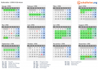 Kalender 1996 mit Ferien und Feiertagen Kärnten