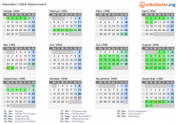 Kalender 1996 mit Ferien und Feiertagen Steiermark