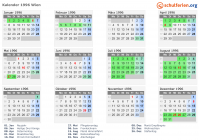 Kalender 1996 mit Ferien und Feiertagen Wien