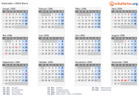 Kalender 1996 mit Ferien und Feiertagen Bern